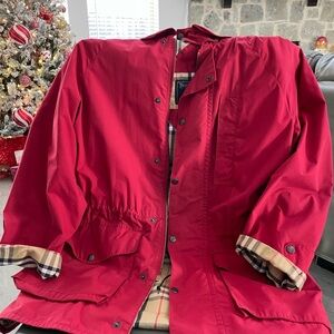 Burberry Red Jacket with Iconic Plaid Interior